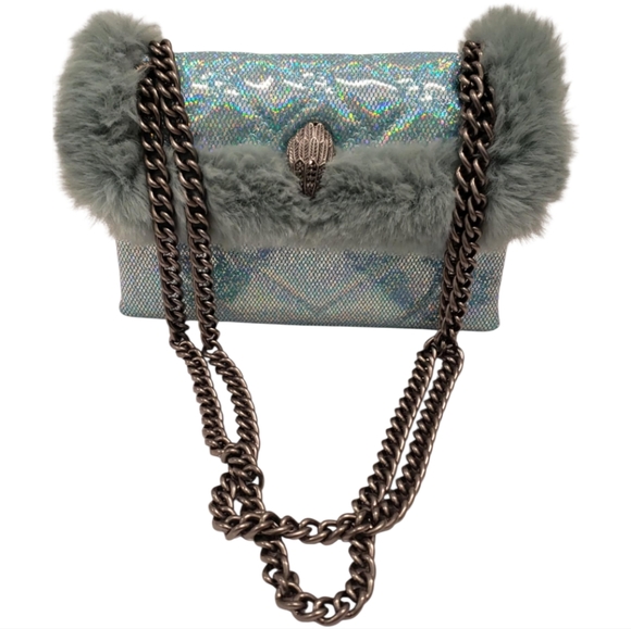KURT GEIGER LONDON Mini Kensington Light Blue Faux Fur